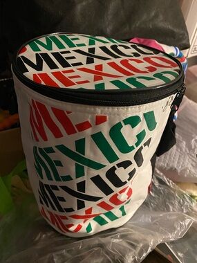 Mexico Graphic Insulated Lunch Bag - White with Red & Green Print